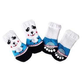 Blue Panda Knitted Indoor Dog Socks – Scratch Resistant, 4 Pack