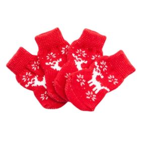 Christmas Red Elk Dog Socks – Knitted Paw Protectors (4 Pack)