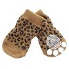 Knitted Dog Paw Socks with Brown Leopard Pattern (4 Pcs)
