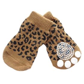 Knitted Dog Paw Socks with Brown Leopard Pattern (4 Pcs)