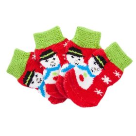4 Pack Christmas Dog Socks Knitted Snowman Cartoon Paw Covers for Small Pets