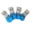 Knitted Pet Socks Paw Protection – Blue Bear Design (4-Pack)