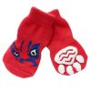 4 Pack Knitted Dog Socks Chinese Opera Design Paw Protection for Small Pets Red