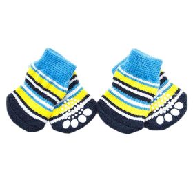 Knitted Pet Paw Protection Socks – Blue & Yellow Striped, 4 Pieces