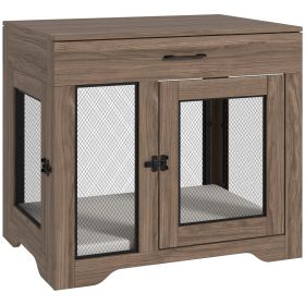 PawHut Dog Crate Furniture with Water-Resistant Cushion & Drawer – Brown