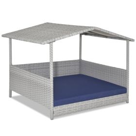 Wicker Dog House with Waterproof Roof and Washable Cushion