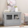 Wooden Dog Crate End Table with Triple Doors – Dark Gray