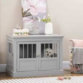 Wooden Dog Crate End Table with Triple Doors – Dark Gray