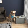 Raised Pet Feeding Storage Station with 2 Stainless Steel Bowls – Gray (Large Dogs)
