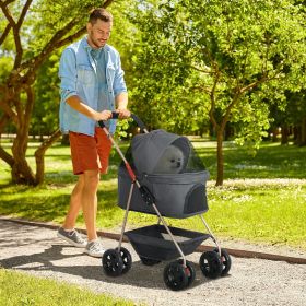 3-in-1 Pet Stroller with Detachable Carrier – Foldable Dog Stroller, Gray