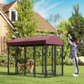 Outdoor Dog Kennel with Rotating Bowl Holders and Waterproof Cover, 8x4x6