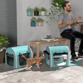 39" Portable Soft 2 Sided Pet Cat Carrier with Divider, Two Compartment, Soft Cushions, & Storage Bag, Green