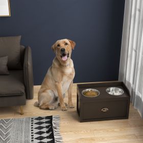 Elevated Dog Feeding Station with Storage and Dual Bowls for Large Breeds Coffee Finish