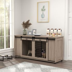 71" Modern Dog Kennel Furniture with Removable Divider – Walnut