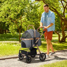 3-in-1 Dog Stroller with Detachable Cabin – Lightweight 4-Wheel Folding Stroller (Gray)
