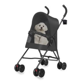 Lightweight Foldable Pet Stroller with Mesh Ventilation & Cup Holder – Black