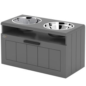 Elevated Pet Feeder for Large Breeds – Dual Stainless Bowls + Storage Drawer & Slow Feeder Mat