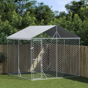 Outdoor Dog Kennel with Roof 9.8x9.8x8.2 Galvanized Steel Enclosure