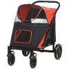 Large/Medium Dog Stroller with Universal Front Wheels – Foldable, Shock Absorbing (Red)