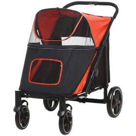 Large/Medium Dog Stroller with Universal Front Wheels – Foldable, Shock Absorbing (Red)