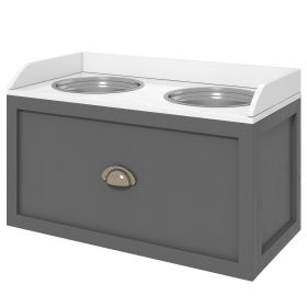 Large Raised Dog Feeder with Storage Drawer – 2 Stainless Steel Bowls (Grey)