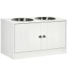 Elevated Dog Feeding Station with Storage – 2 Stainless Steel Bowls (White, 23.6" x 11.8" x 14")