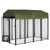 Outdoor Dog Kennel with Lockable Door Welded Wire Steel Playpen and Rotating Bowl Holders Green