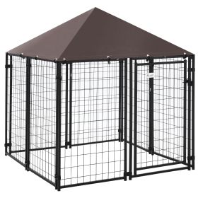 Lockable Outdoor Dog Kennel with UV-Resistant Canopy – Steel Wire Fence