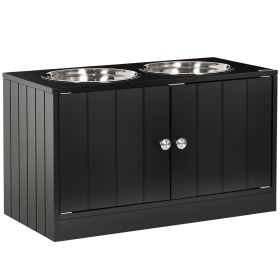 Elevated Dog Feeding Station with Storage – Black, 2 Stainless Steel Bowls (23.6" x 11.8" x 14")