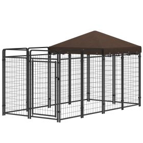 Outdoor Dog Kennel with Waterproof Canopy – Galvanized Chain Link (Black)