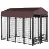 Outdoor Dog Kennel with Lockable Door Welded Wire Steel Playpen and Rotating Bowl Holders Red