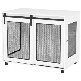 Furniture Style Dog Cage with Sliding Barn Door – 39" White