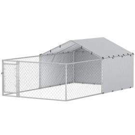 Galvanized Steel Outdoor Dog Kennel 13.1x7.5x4.9 with Waterproof UV Resistant Cover for Large Dogs
