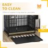44" Heavy Duty Steel Dog Crate Kennel Pet Cage with Wheels for Convenient Access Anti-Pinching Floor, Black