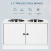 Elevated Dog Feeding Station with Storage – 2 Stainless Steel Bowls (White, 23.6" x 11.8" x 14")