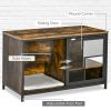 Wooden Cat Crate, Furniture Style Dog Cage, Puppy Kennel Indoor, End Table Pet House with Cushion and Sliding Doors, Rustic Brown