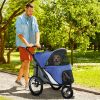 Small & Medium Dog Stroller with One-Hand Fold – 3 Wheels, Soft Cushion, Blue