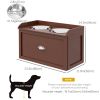 Raised Dog Bowl Stand with Storage Drawer – 2 Stainless Steel Bowls (Brown)