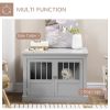 Wooden Dog Crate End Table with Triple Doors – Dark Gray
