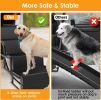 Foldable Dog Ramp 4 Step Collaspible Non Slip Stairs for Car Trucks SUV 176LBS Load Oxford Fabric Steel Ladders with Straps Tether Clip