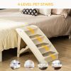 4-Level Portable Dog Stairs, Foldable Dog Steps for Small Dogs, Lightweight Cat Steps, with Nonslip Soft Mats, for High Bed, Sofa, Beige