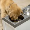 Raised Pet Feeding Station with Storage – 2 Stainless Steel Bowls, White