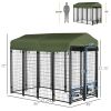Outdoor Dog Kennel with Lockable Door Welded Wire Steel Playpen and Rotating Bowl Holders Green