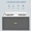Large Raised Dog Feeder with Storage Drawer – 2 Stainless Steel Bowls (Grey)