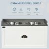 Raised Pet Feeding Station with Storage – 2 Stainless Steel Bowls, White