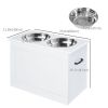 Large Elevated Pet Feeder with Storage – 2 Stainless Steel Bowls, White