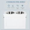 Large Elevated Pet Feeder with Storage – 2 Stainless Steel Bowls, White
