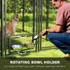 Outdoor Dog Kennel with Rotating Bowl Holders and Waterproof Cover, 8x4x6