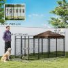Outdoor Dog Kennel with Waterproof Canopy – Galvanized Chain Link (Black)