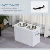 Large Elevated Pet Feeder with Storage – 2 Stainless Steel Bowls, White